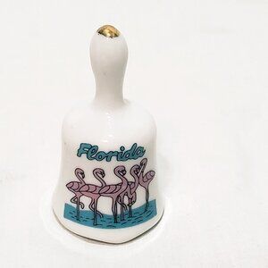 Flamingos Birds Florida State Miniature Bell Porcelain Vintage 2" Souvenir